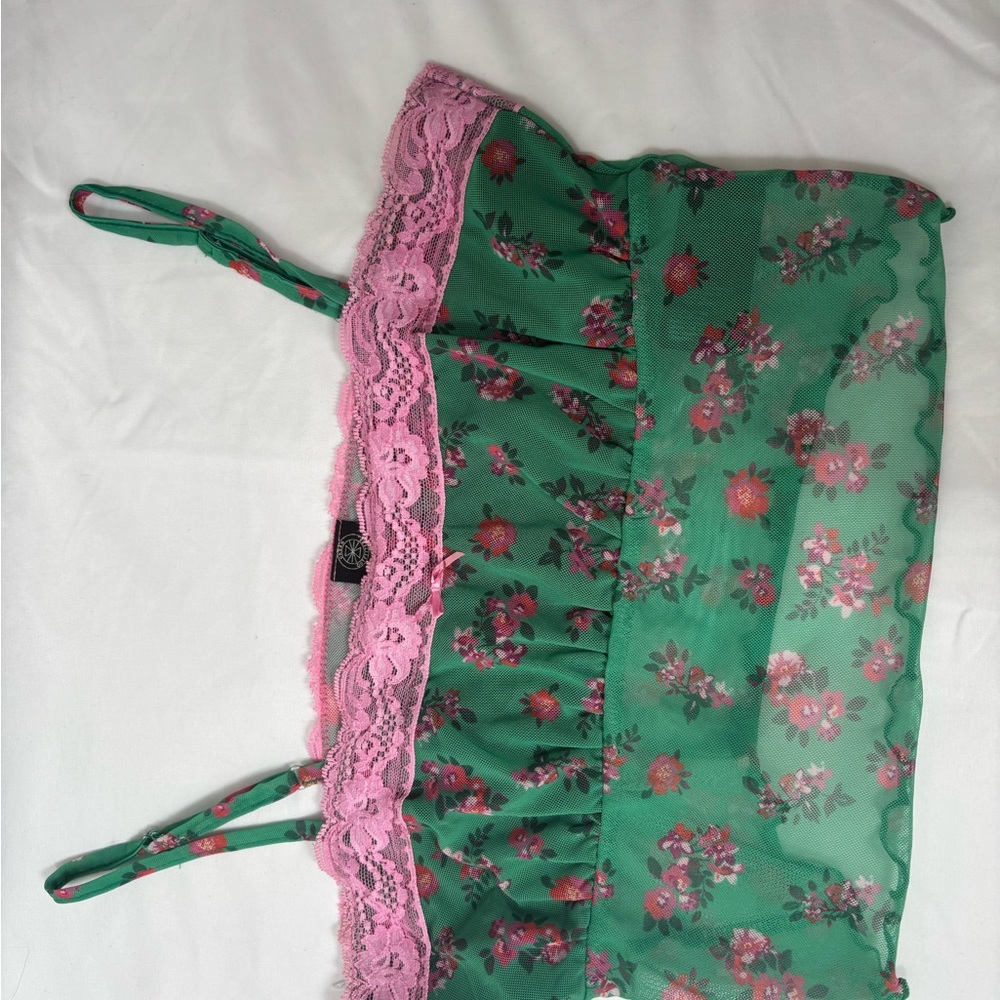 Pink and Green Lace crop